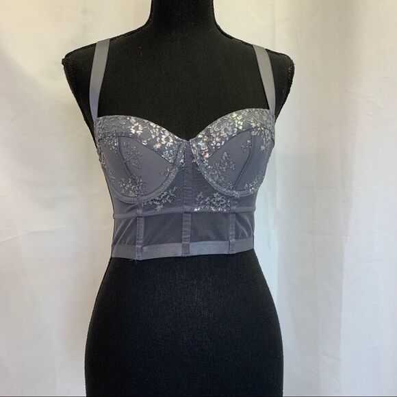 Victoria’s Secret Very Sexy Shine lace long line Balconet bra gray Sz 32C NWOT - Picture 6 of 14